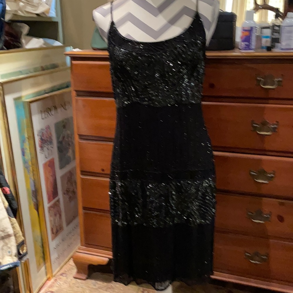 Black beaded cocktail dress